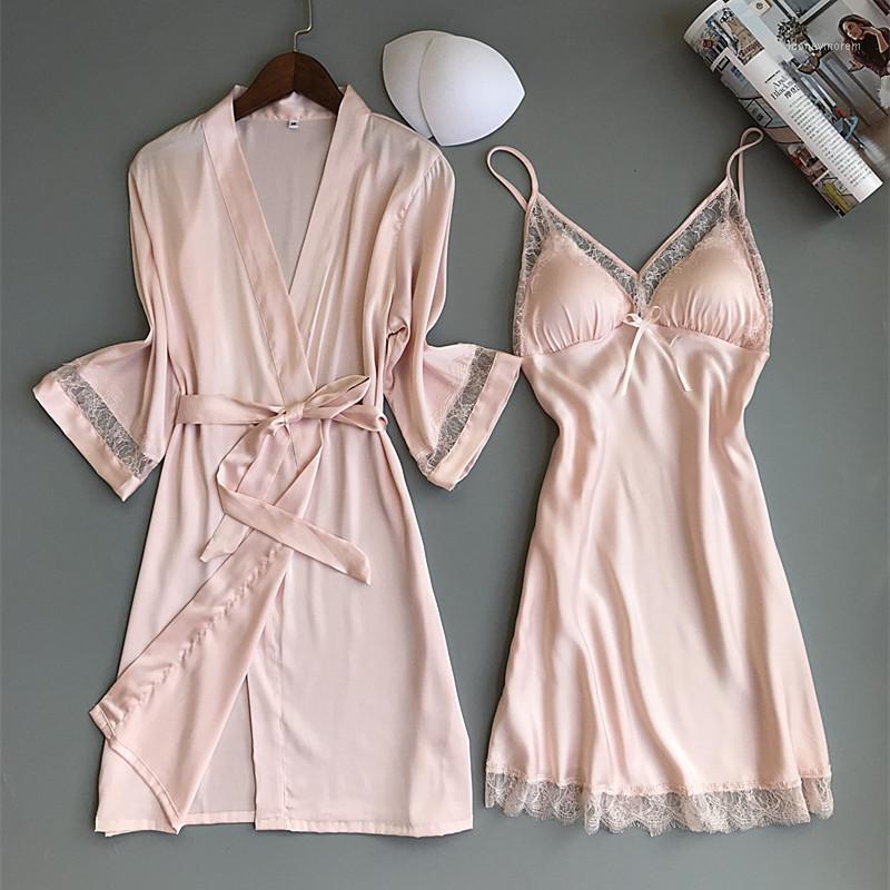 

New Women's Satin Silk Woman Lace Robe Female Lace Bathrobe Womens Robes Sleepwear Ladies Sexy Robe For Women Pijama Mujer Femme1, 002
