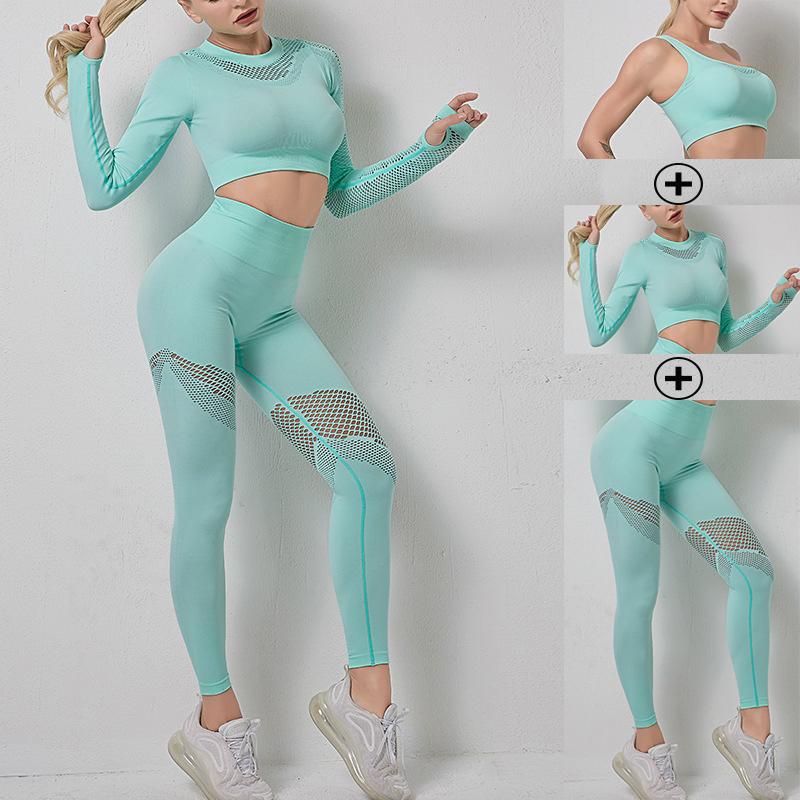 

2/3 Pcs Sexy Woman Seamless Yoga Set Solid Hollow Fitness Sportswear Female Gym Yoga Suit New Sports Workout Set Running Clothes, Red bra with pants