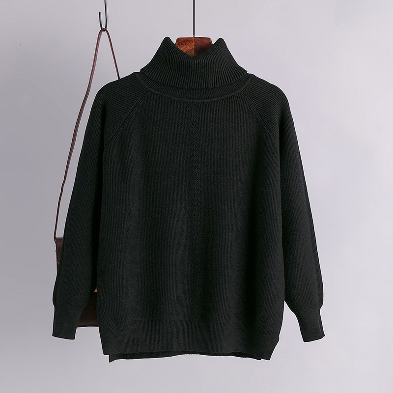 

2021 New Autumn Winter Oversize Basic Thick Sweater Pullovers Women Female High-neck Loose Long Sleeve Knit Jumpers Top 1916, Pink