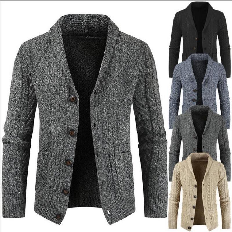 

Lapel Knit Cardigan Fashion Loose Thick Sweater Jacket Men's Sweater Warm Coats Single Breasted Winter Cardigan Men, Dark grey