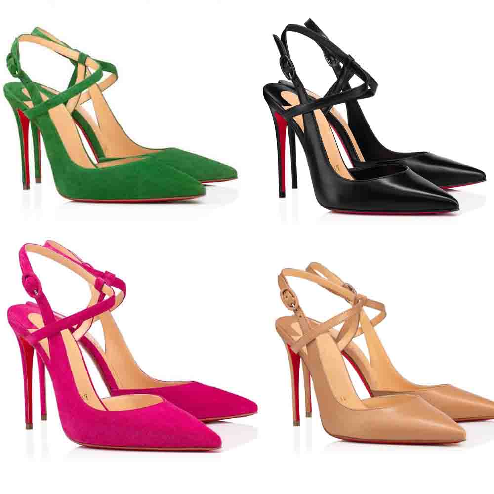 

Evening Woman dress party wedding heeled Red bottoms shoes Jenlove Alta Ankle strap pumps genuine leather pointed toe luxury lady