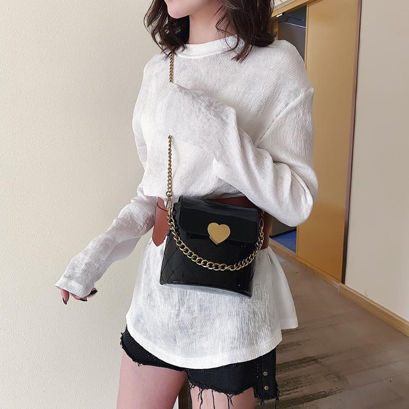 

Women Bucket Shoulder Messenger Bag Chain Crossbody Bags Chain PU Leather Female Female Elegant Crossbody Handbags, Black