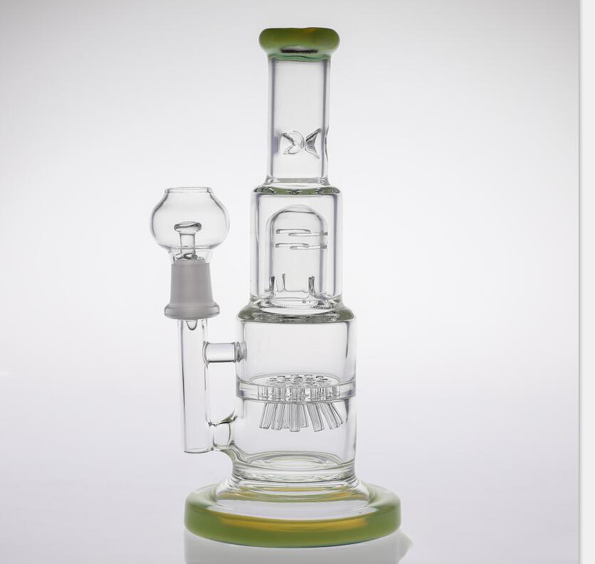 

21cm Fluorescent green Base Thick Glass Bongs Dome Nail 14.4mm sprinkle Perclator dab Rigs Glass Bong Water Pipes Straight Type Hookahs