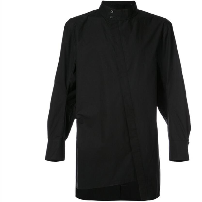 

2020 Male S-6xl Average Shirt and Section Sleeve Long Irregular Black Single-breasted Hairstylist Clothing Shirts 53bt