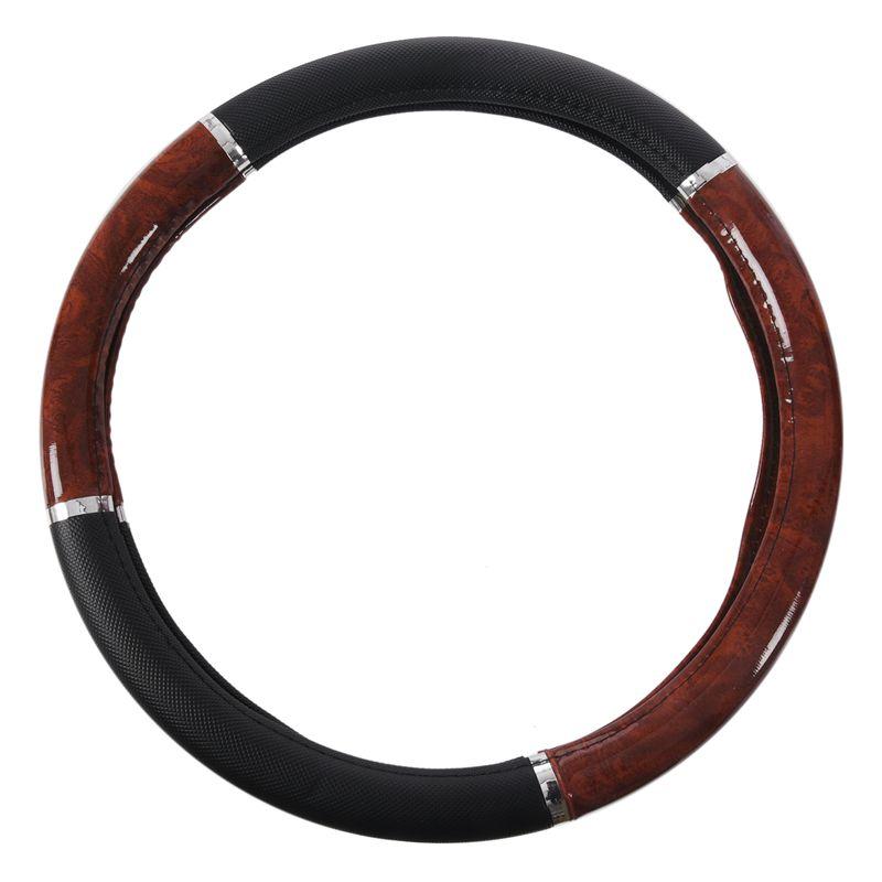 

Steering Wheel Covers Black Cover With Woodgrain Design And Chrome TrimSteering