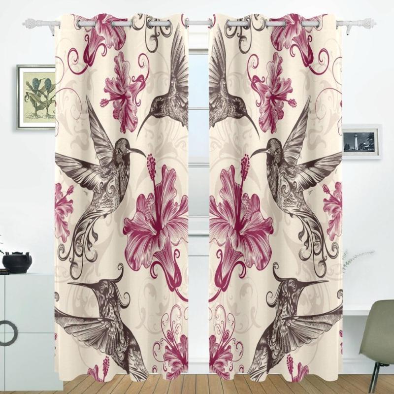 

Flower Hummingbird Curtains Drapes Panels Darkening Blackout Grommet Room Divider for Patio Window Sliding Glass Door 55x84 Inch1, As pic