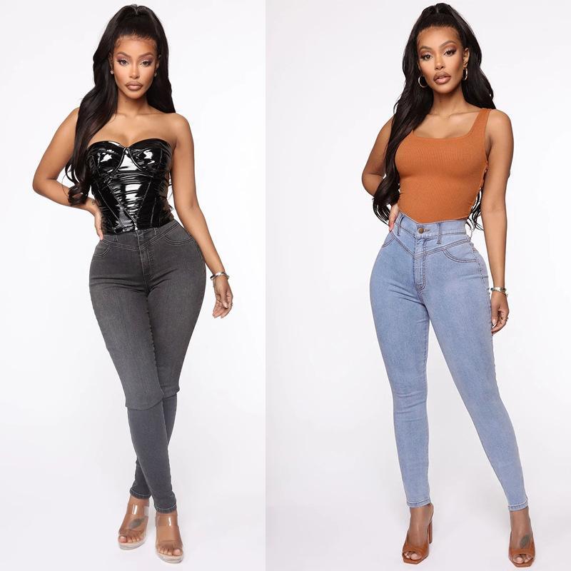 

Women high waist casual jeans washed bleached retro high stretch skinny jeans solid color ladies denim pants pencil pants1, 02