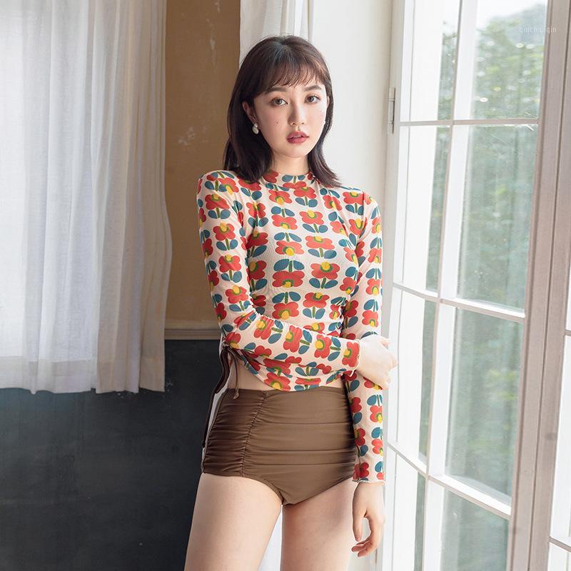 

Women's Summer Suit High Waist Swimsuit 2020 Swim Dress Whole Costumes Waisted Long Sleeve Underwire Split Sexy Stomach1