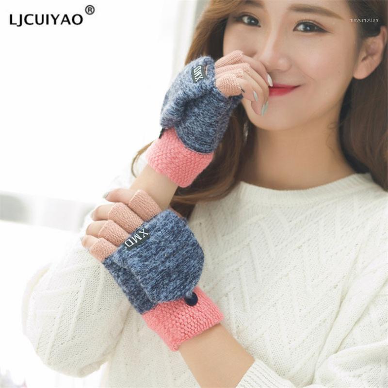 

LJCUIYAO Fingerless Gloves Girls Women Hand Warmer Flip Gift Soft Half Finger Mittens Gloves Knitted Thicken Wool Thermal Winter1