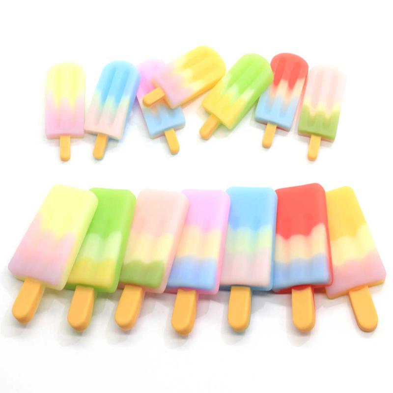 

10/100pcs Rainbow Ice-Cream Stick Resin Flat Back Cabochon Simulation Dessert Art Supply Decoration Charm Crafts Doll Kitchen