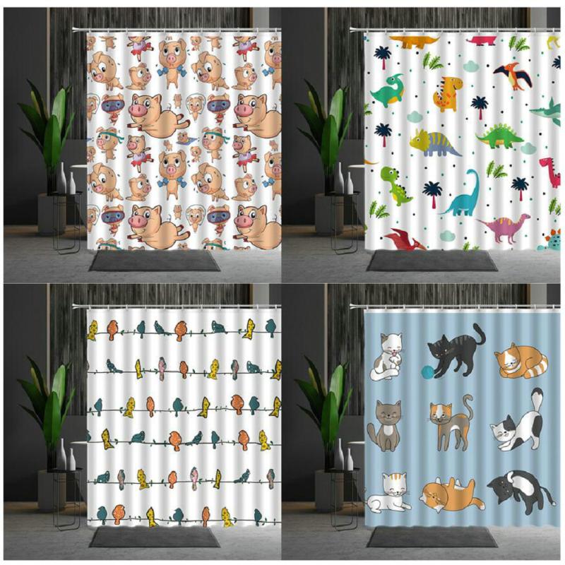 

Shower Curtains Cartoons Lovely Animal Floral Print Bathtub Decor Waterproof Polyester Fabric Bath Curtain Multiple Size