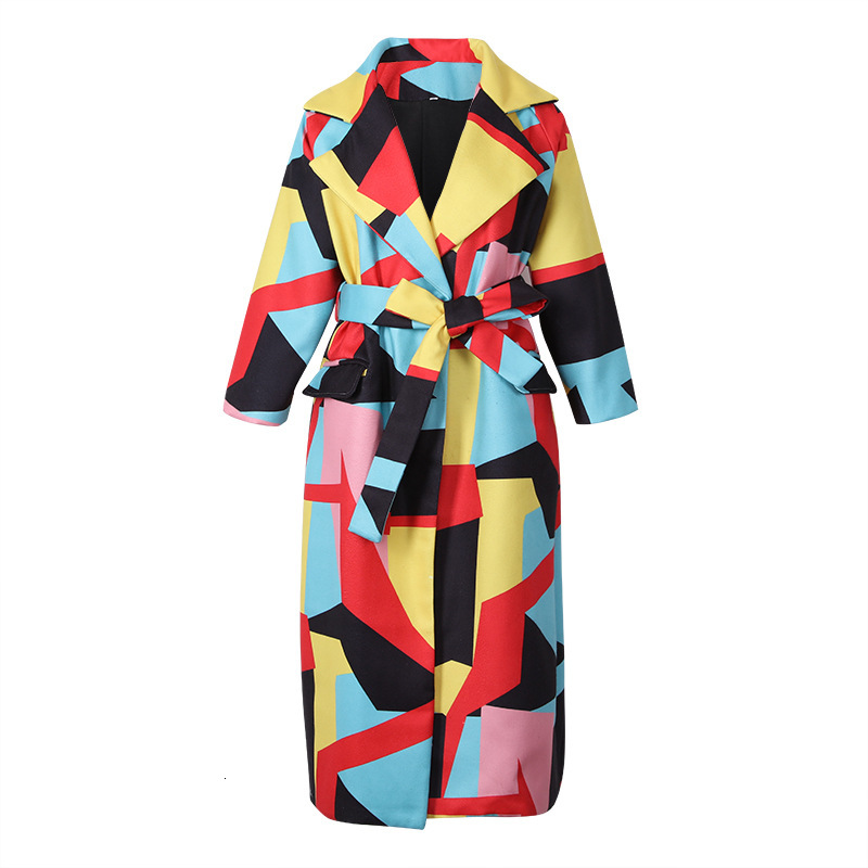 

2021 New women' jacket custom color geometric contrast casual sleeve sewing coat NJHA, Picture color