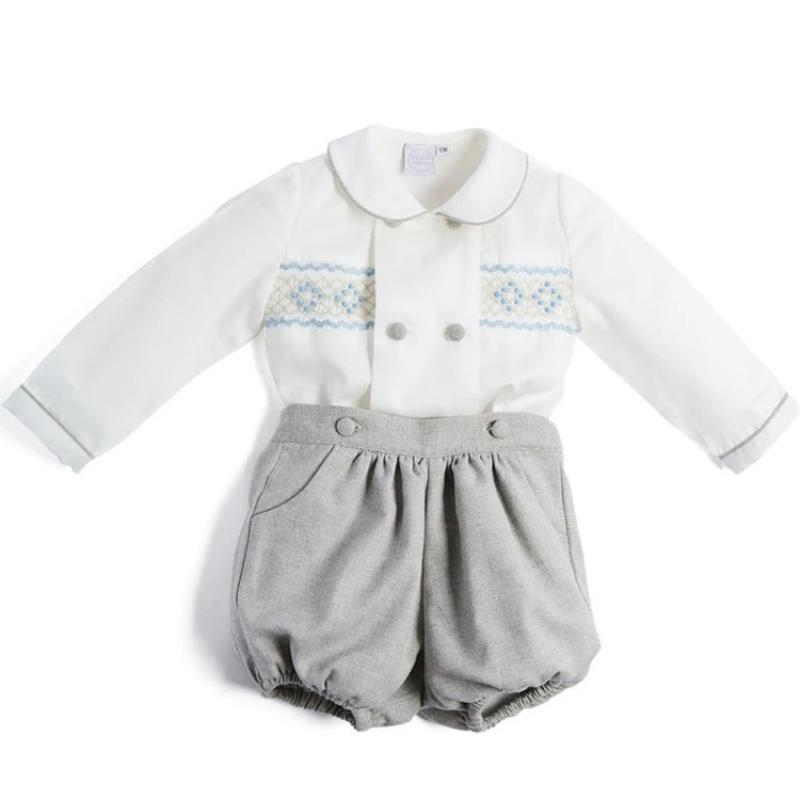 

Clothing Sets Toddler Boys Boutique Clothes Set Baby Smocked Suit Children Long Sleeve White Shirt + Short Pants Kids Spanish Outfits