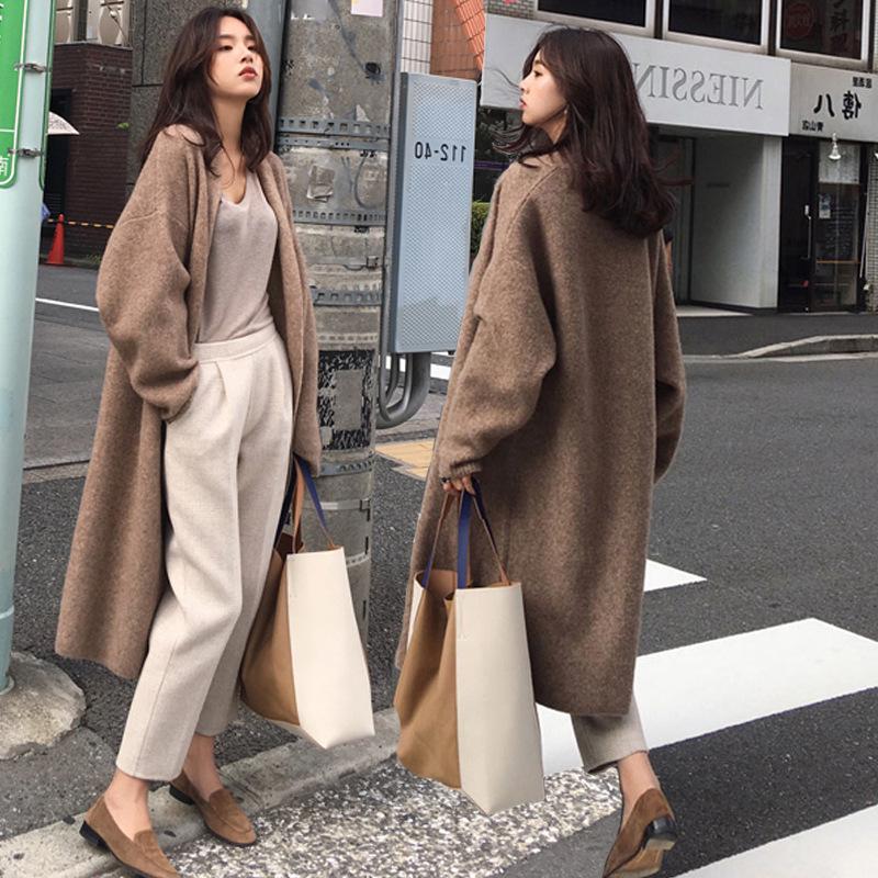 

2020 Winter Thick Knitted Trench Coat for Women Loose Windbreaker Long Coat Women Solid Cardigan Trench Clothes