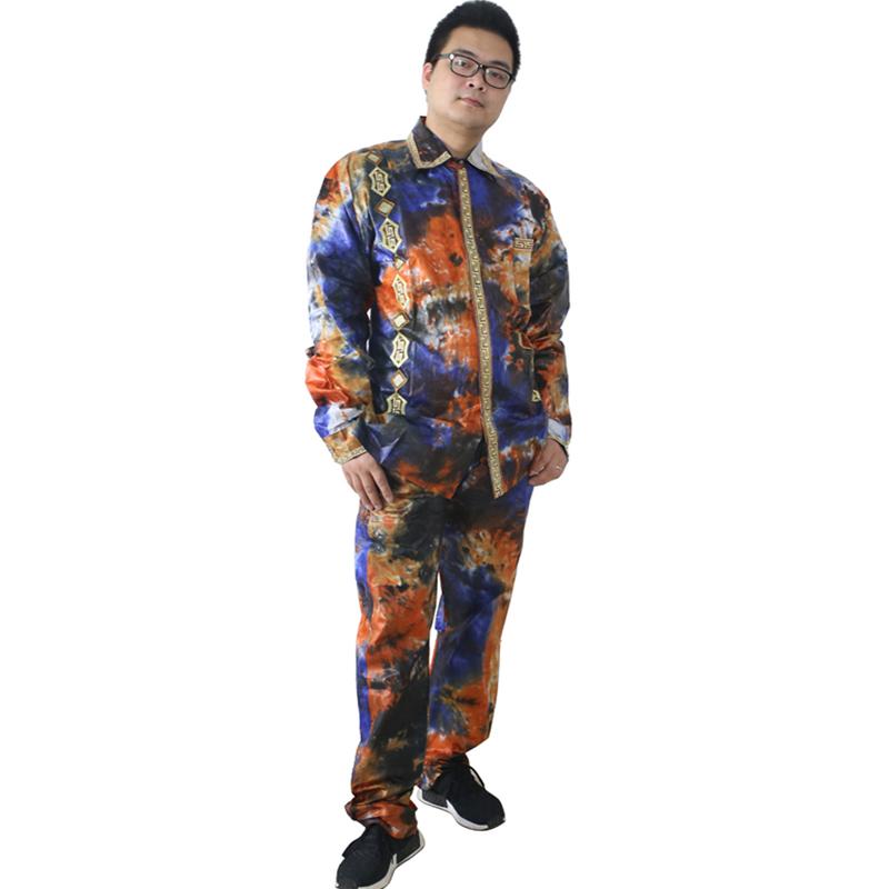 

MD African Clothes For Men 2 Piece Set Shirt Pants Suit Long Sleeve Tops and Trouser Traditional South Africa Man Attire KC39-1