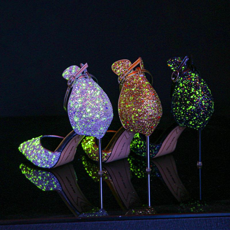 

Odinokov European Female Rhinestone Crystal Shoes Stiletto Pointed Bridal Wedding Party Shoes Fashion High Heels Luminous, Black