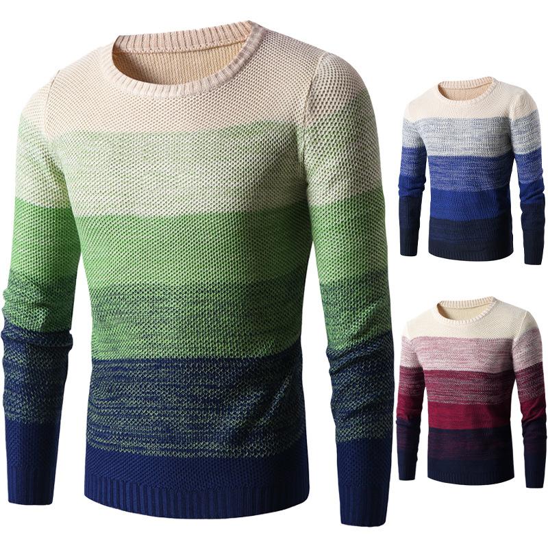 

2020 Autumn Casual Men's Sweater O-Neck Color Striped Slim Fit Knitwear Mens Sweaters Pullovers Men Clothing Pull Homme MY269, Red