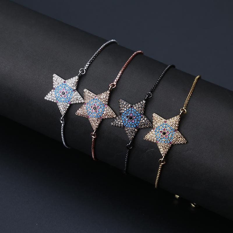 

Charm Bracelets EVIL EYE Fashion Micro Pave CZ Star & Bangle Slide Copper Box Chain For Men Connector