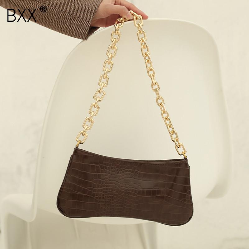 

[BXX] Vintage Crocodile pattern PU Leather Bags for Women 2021 Fashion Chain Shoulder Hand Bag Lady Trend Handbags HQ954, Black