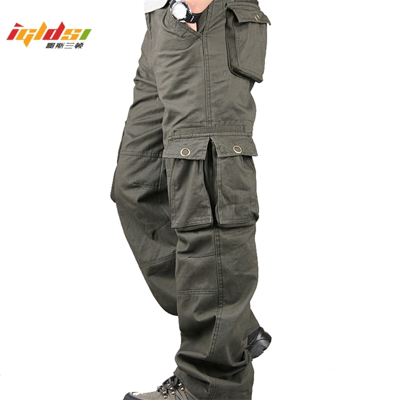 

Men's Cargo Pants Cotton Casual Long Trousers New Plus Multi Pocket Pantalon Homme Men Fashion Military Tactical Pants Men 201110, Army green