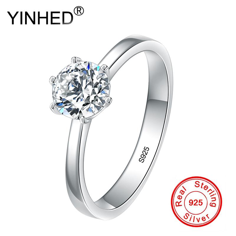 

Lose Money Sale! YINHED 100% 925 Sterling Silver Wedding Rings for Women 6 Claw 1 Simulated Diamond Solitaire Ring ZR691
