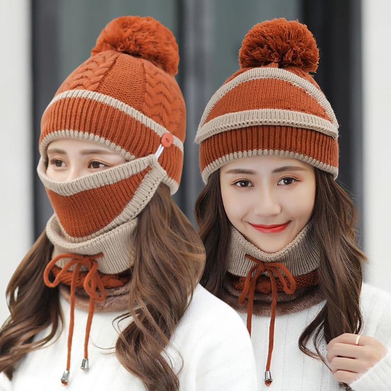 

Beanie/Skull Caps Winter Knitted Beanies Hats Women Thick Warm Female Knit Neck Scarf Gloves Beanie Outdoor Riding Sets, Black