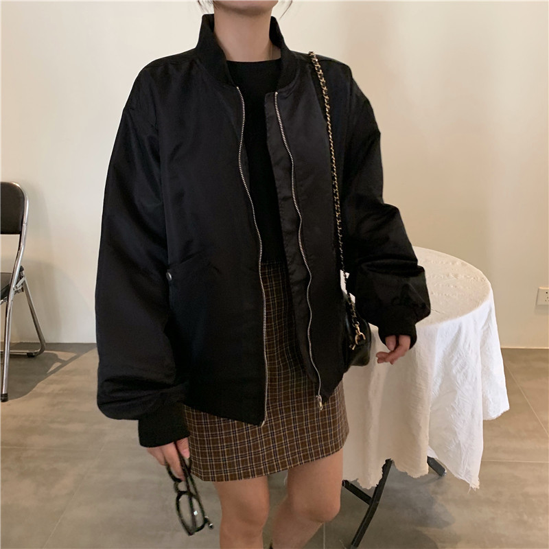 

2021 New Beautiful Autumn Student Girl Turtlenecks with Front Zipper Bomber Female Sleeve Long Baseball Jacket JPHJ, Red