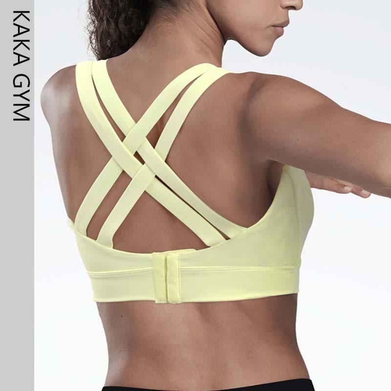 

Womem Cross Criss Sports Bra Strappy Fitness Bra High Impact Yoga Vest Workout Brassiere Athletic Gym Vest Top Cloth1, Yellow