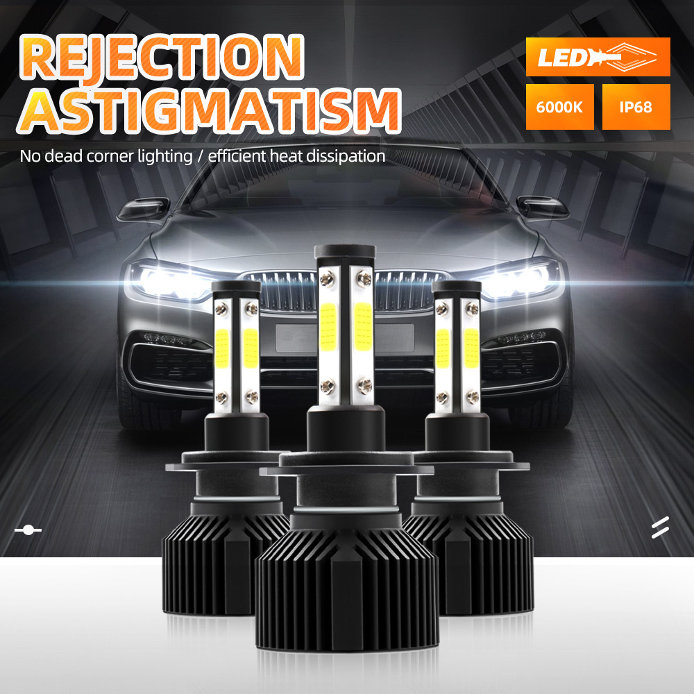 

H7 LED Car Headlight Bulbs 9005 9006 H8 H9 H11 LED 4 Sides Auto Light Car Accessories 12V 50W Combo Kits Car Lamp