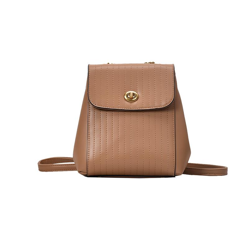 

Luxury Design Stripe Women Backpacks Chain Flap Shoulder Bag PU Leather Schoolbag Girls Casual Functional Sachel, Black