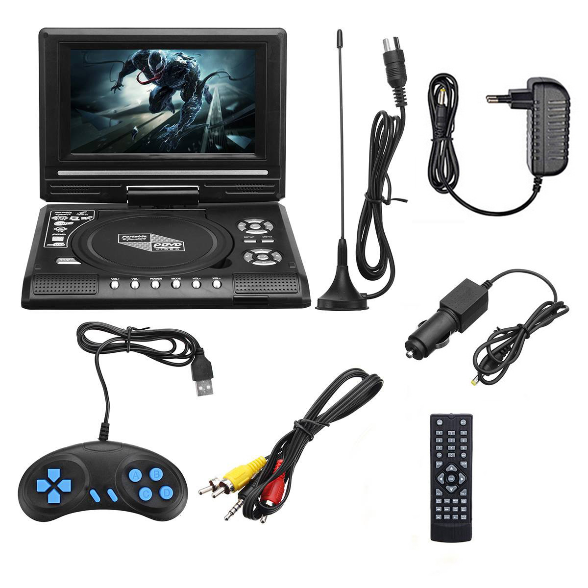 

TV Home Car DVD Player 7.8 Inch Portable HD CD MP3 DVDs Players USB SD Cards RCA Portables Cable Game