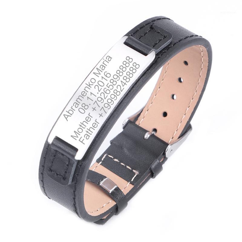 

Personalized Leather Bracelet Custom Engraved Name Mens Bracelets Bangles Stainless Steel Punk Jewelry Lettering Bangle Wristand1