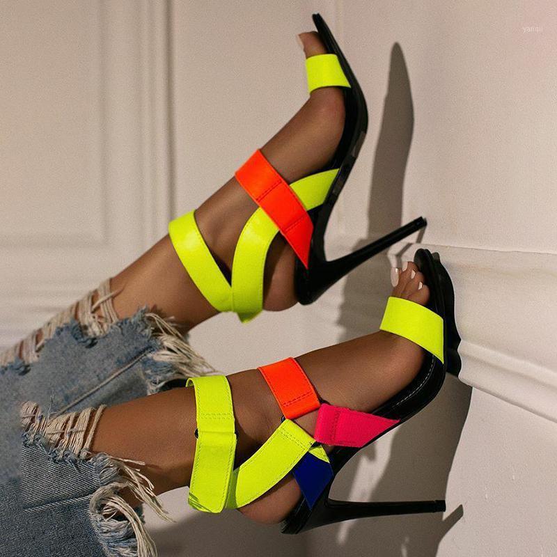 

DEAT 2021 New Spring Summer Fashion Casual Patchwork Hollow Out High-heeled Sandals Candy Color Women Sandals SF9111