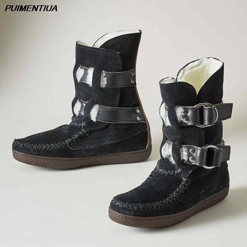 

PUIMENTIUA Winter Women Ankle Boots High Quality Keep Warm Plush Female Snow Boots Comfortable Shoes Woman chaussures femme, Red