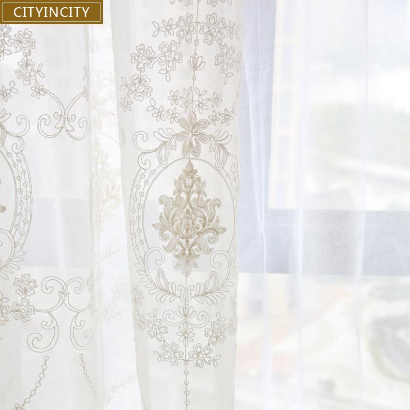 

CITYINCITY European White Curtains For living room Sheer Voile Luxury Embroidered Tulle Curtains For Kitchen Bedroom Customized