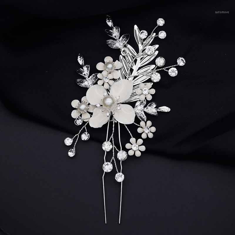

ACRDDK Imitation Pearls Flower Hair Clip Silver Color Alloy Leaf Hairpin Bridal Wedding Hair Jewelry Accessories Headpeice1