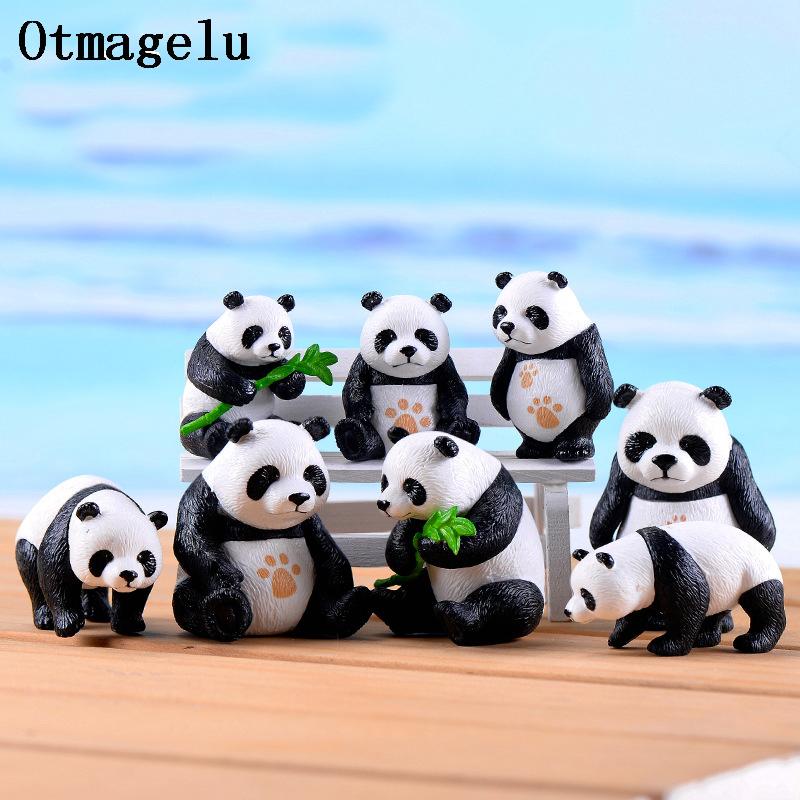 

4pc Cute artificial Giant panda figurines miniatures animal ornament fairy garden gnome resin home decorations accessories