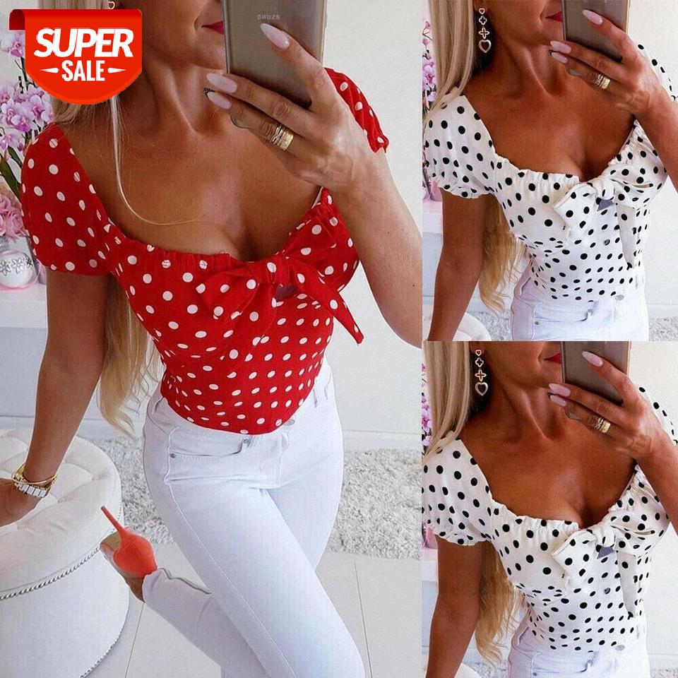 

Summer Newest Hot Fashion Dot Women Casual Short Sleeve Dot Print Cotton T-Shirt Tops Tee Shirts #e82J, White