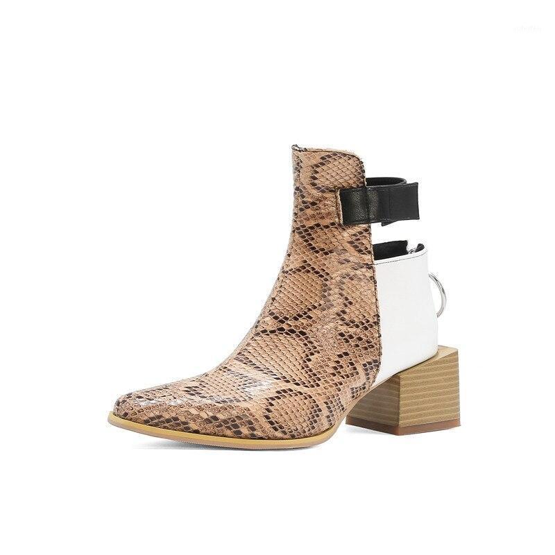 

2020 Motorcycle Western Cowboy Boots Women Animal Snake Pattern PU Leather High Heels Slip On Cowgirl Booties Ankle Botas Shoes1, Brown