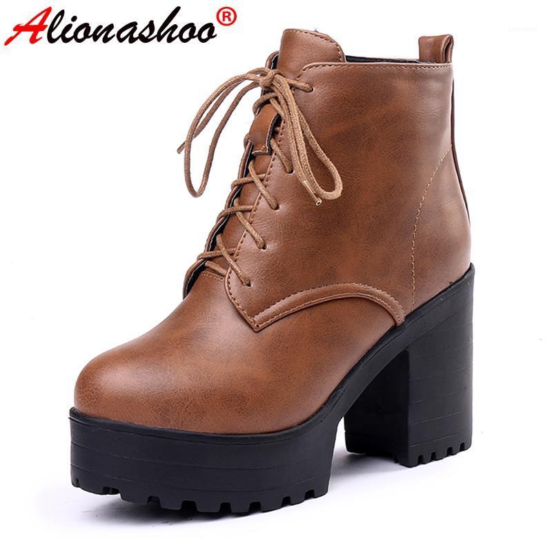 

Plus Size 34-44 Fashion 2020 hot sale top quality pu ankle boots for women autumn winter high heel round toe solid black women1