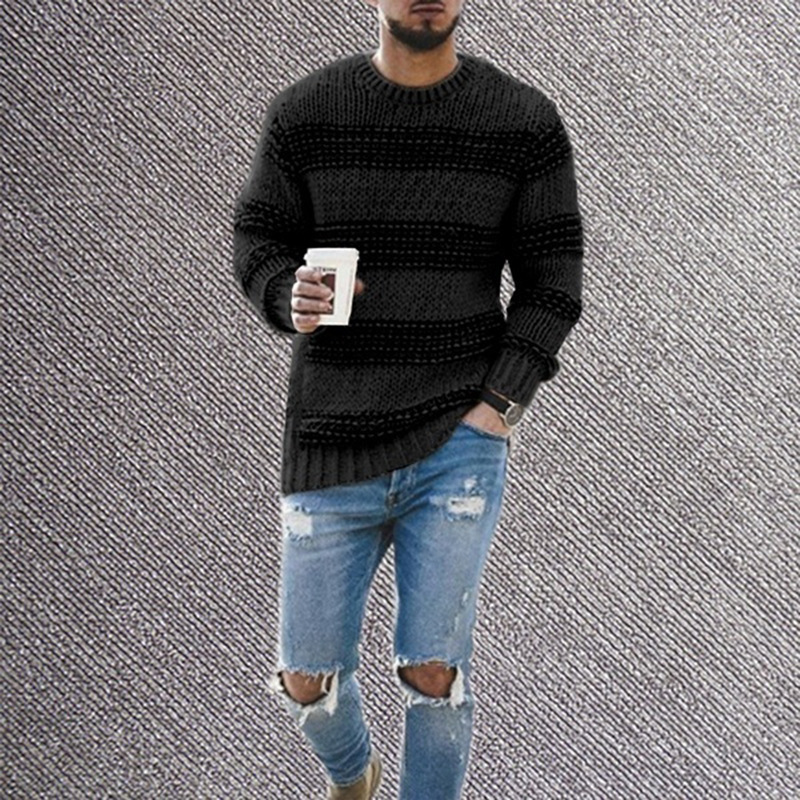 

Contrast Color Mens Sweater Fashion Casual Striped Printed Winter Wear Autumn Knit Tops Trendy Long Sleeve Crew Neck Pullover Sweaters, Khaki