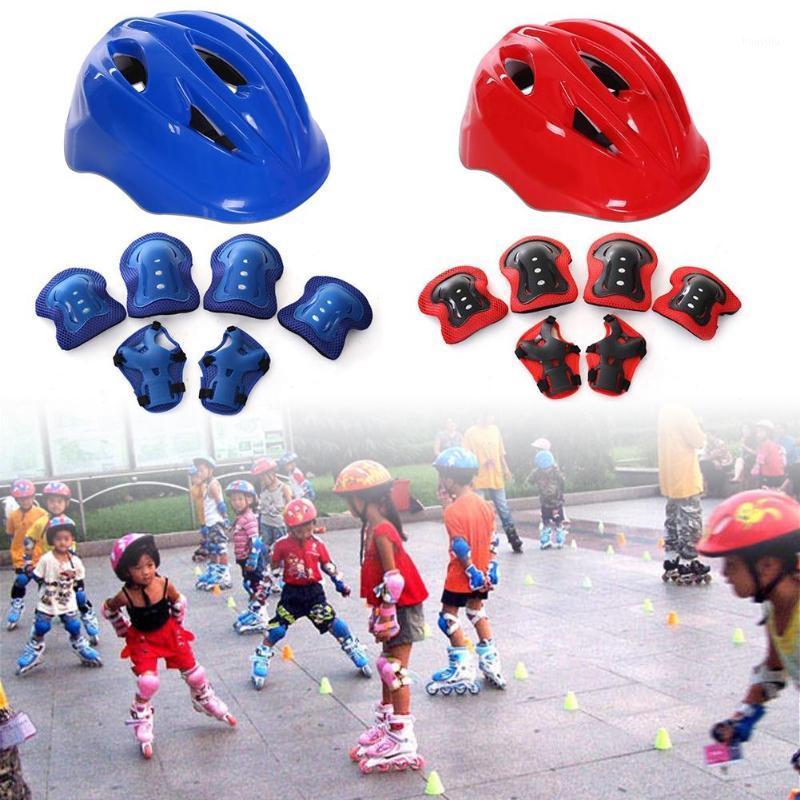 

7Pcs/Set Kids Outdoor Sports Protective Gear Roller Skating Skateboard Ski Helmet Arm Sleeve Knee Elbow Pads Riding Wrist Guards1, Red