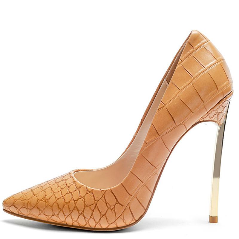 

YECHNE women High heels Shoes Sexy heels Woman Be a toe Stiletto Plus Size 33 43 Hooks Metal Pumps Decoration, Brown