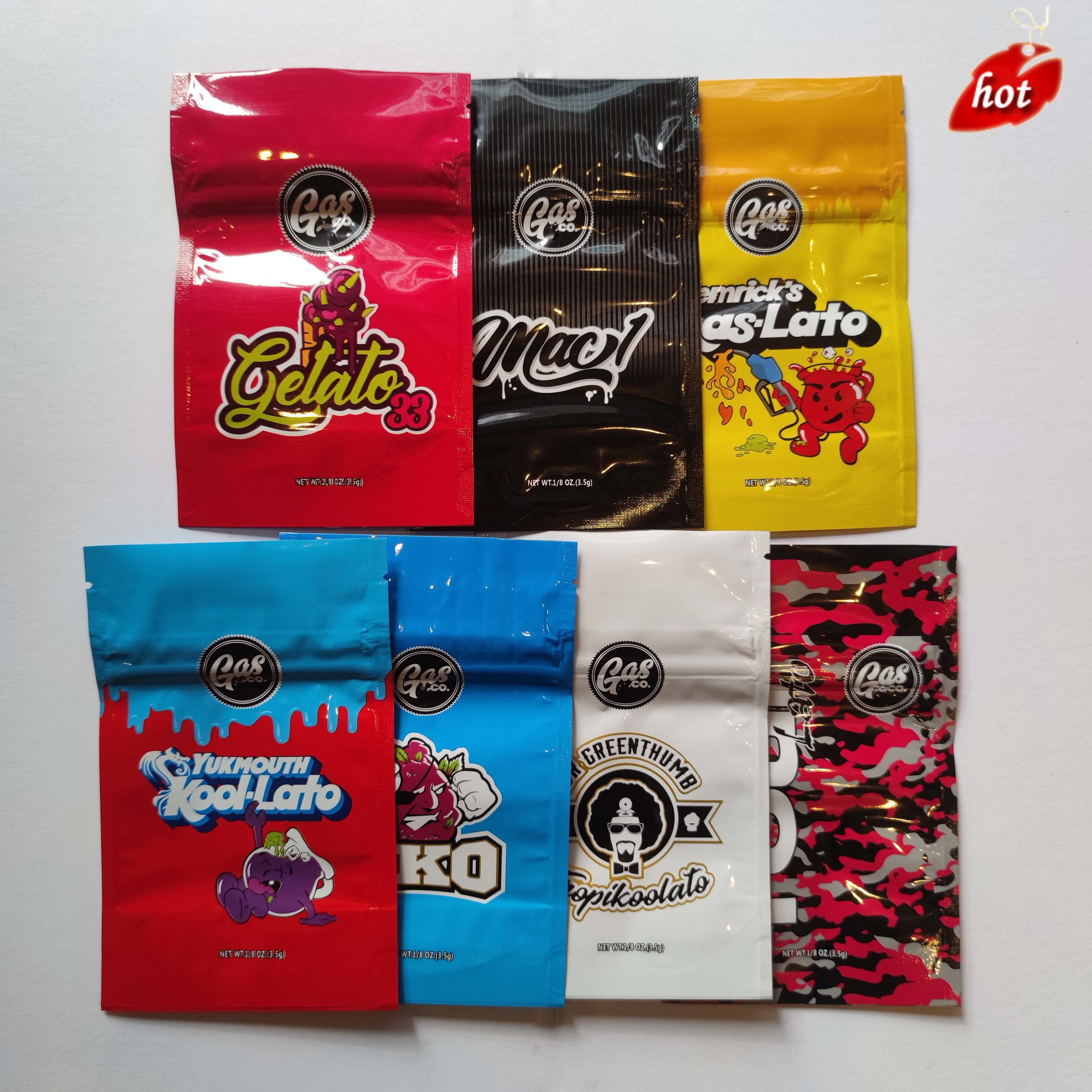 

Gasco Retail Package Bag 7 Types Flower stand up edibles Mylar Bag 3.5g 1/8oz Storage Packaging for California Gas Co zipper bags MFK6