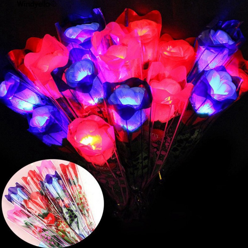 

LED Light Up Rose Flower Glowing Valentines Day Wedding Decoration Fake Flowers Party Supplies Decorations simulation rose Sea Shipping EEB4244, Blue