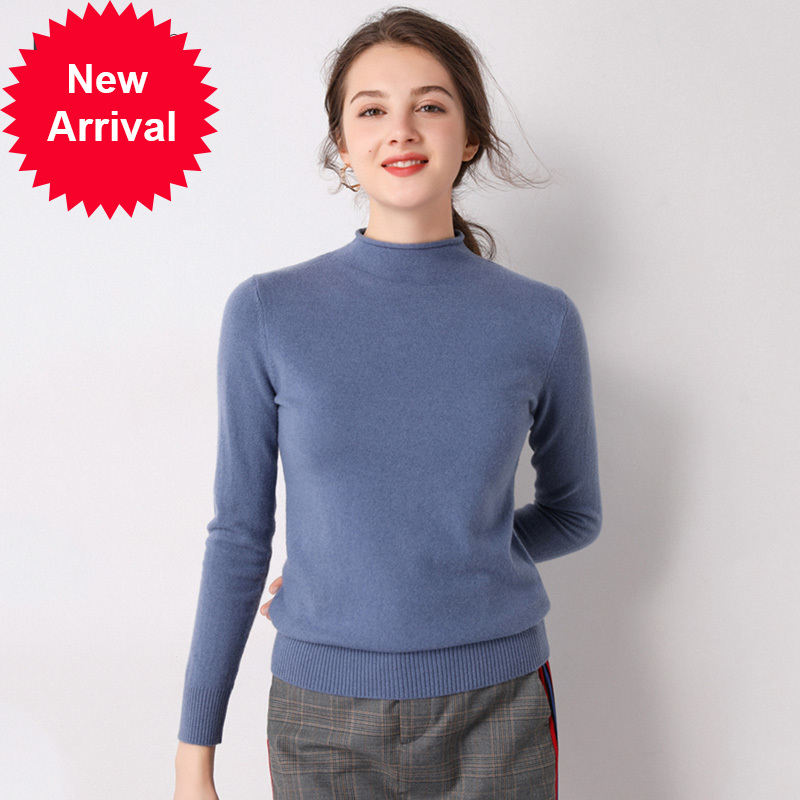 

2021 New Venda Quente Rolou Hem Metade Camisola Gola Bsica Das Mulheres Bsicas Pulver 100% l Merino Tendncia De Cores Blusas Lady Xlcp, Pale pink