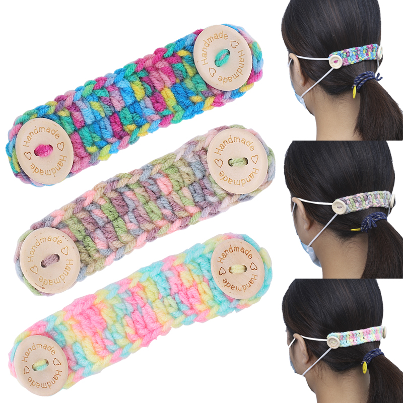 

Crocheted Ear Saver for Face Mask, Comfort Mask Extenders with Wooden Buttons for Adults and Kids