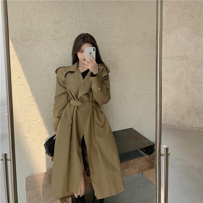 

HOT Winter Korean version Trench Women Show thin Coat Temperament Medium length Khaki Windbreaker All-match Fashion Oversize