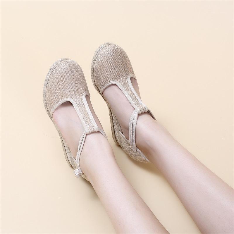

Summer New High-heeled Sandals Old Beijing Cloth Shoes Wedge Heel Women's Shoes National Wind Fashion Sandals Female 20211, Black