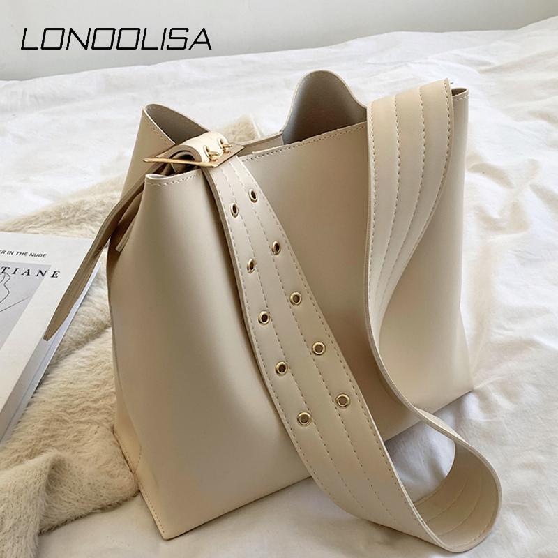 

High Quality Leather Shoulder Handbags for Women 2021 Fashion Large Capacity Crossbody Bags Women Solid Bucket Messenger Bag Sac, Beige